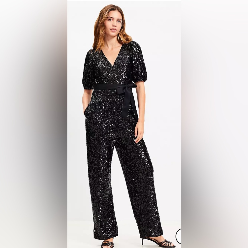 New LOFT Black Sequin Jumpsuit